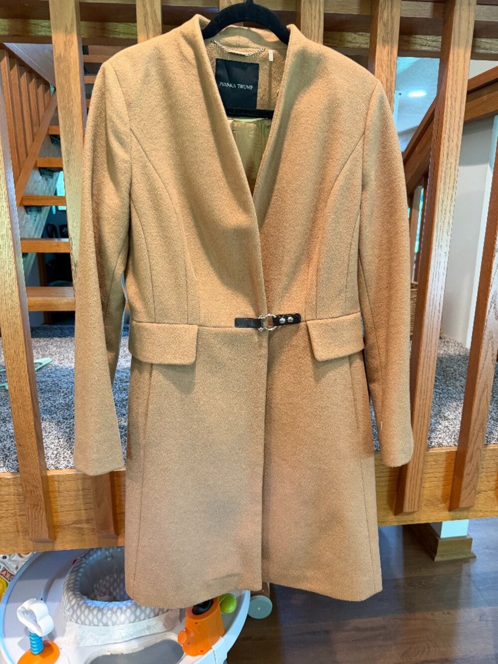 Wool Coat with Detachable Faux Fox Collar